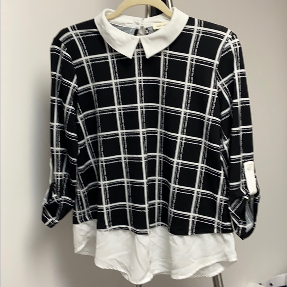 Checkered black and white blouse